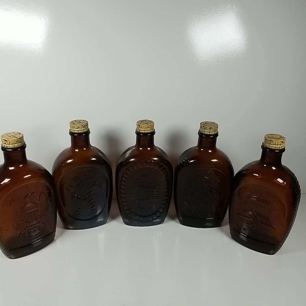 Set Of 5 Log Cabin 1776 /1976 Bicentennial Glass Bottles